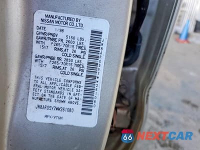 Zdjęcie 13 z 13 samochodu: 1998 NISSAN PATHFINDER XE VIN:JN8AR05Y7WW261080 - miniatura