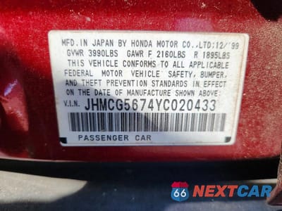 Zdjęcie 12 z 12 samochodu: 2000 HONDA ACCORD SE VIN:JHMCG5674YC020433 - miniatura