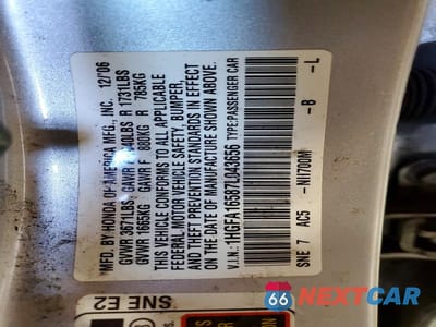 Zdjęcie 12 z 12 samochodu: 2007 HONDA CIVIC LX VIN:1HGFA16587L043656 - miniatura