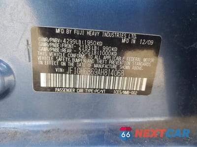 Zdjęcie 13 z 13 samochodu: 2010 SUBARU IMPREZA 2.5I PREMIUM VIN:JF1GH6B69AH814068 - miniatura