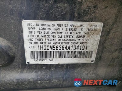 Zdjęcie 12 z 12 samochodu: 2004 HONDA ACCORD LX VIN:1HGCM56384A134191 - miniatura