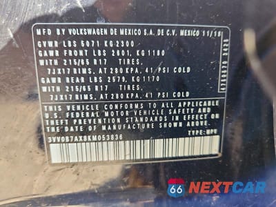 Zdjęcie 13 z 13 samochodu: 2019 VOLKSWAGEN TIGUAN S VIN:3VV0B7AX8KM053836 - miniatura
