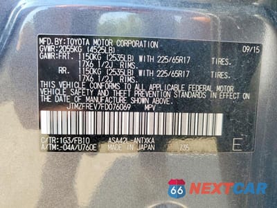 Zdjęcie 13 z 13 samochodu: 2015 TOYOTA RAV4 VIN:JTMZFREV7FD076069 - miniatura