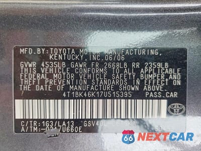 Zdjęcie 12 z 12 samochodu: 2007 TOYOTA CAMRY XLE V6 VIN:4T1BK46K17U515395 - miniatura