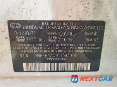 Zdjęcie 13 z 13 samochodu: 2012 HYUNDAI SONATA GLS VIN:5NPEB4AC1CH393014 - miniatura