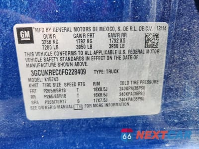 Zdjęcie 12 z 12 samochodu: 2015 CHEVROLET SILVERADO K1500 LT VIN:3GCUKREC0FG228409 - miniatura