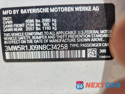 Zdjęcie 12 z 12 samochodu: 2022 BMW 330I VIN:3MW5R1J09N8C34258 - miniatura