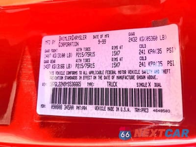 Zdjęcie 12 z 12 samochodu: 2000 DODGE DAKOTA VIN:1B7GL22N9YS536665 - miniatura