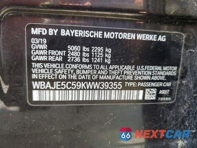Zdjęcie 12 z 12 samochodu: 2019 BMW 540I MSPORT VIN:WBAJE5C59KWW39355 - miniatura