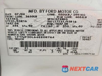 Zdjęcie 12 z 12 samochodu: 2004 FORD F250 SUPER DUTY VIN:1FTNF20L64EE08764 - miniatura