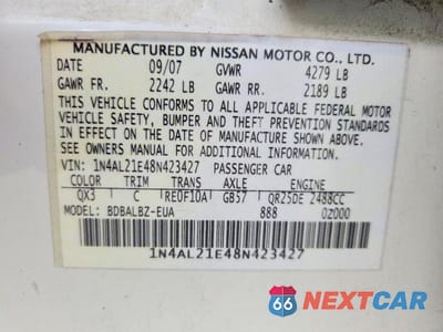 Zdjęcie 12 z 12 samochodu: 2008 NISSAN ALTIMA 2.5 VIN:1N4AL21E48N423427 - miniatura