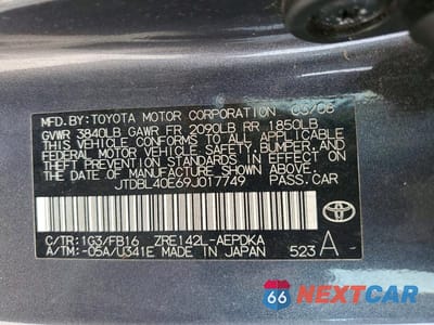 Zdjęcie 12 z 12 samochodu: 2009 TOYOTA COROLLA BASE VIN:JTDBL40E69J017749 - miniatura