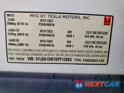 Zdjęcie 12 z 12 samochodu: 2013 TESLA MODEL S VIN:5YJSA1DN7DFP12983 - miniatura
