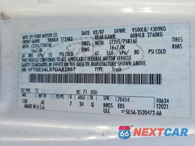 Zdjęcie 13 z 13 samochodu: 2007 FORD ECONOLINE E350 SUPER DUTY VAN VIN:1FTSE34L67DA82867 - miniatura