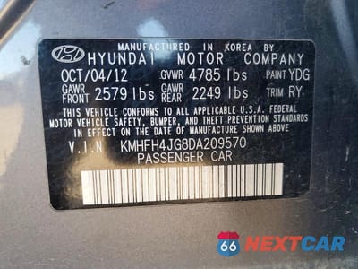 Zdjęcie 12 z 12 samochodu: 2013 HYUNDAI AZERA BASE VIN:KMHFH4JG8DA209570 - miniatura