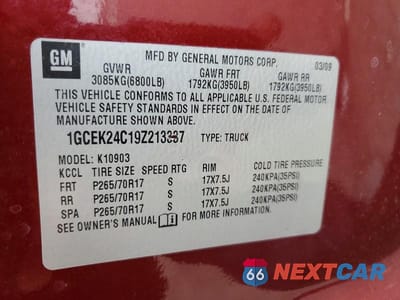 Zdjęcie 12 z 12 samochodu: 2009 CHEVROLET SILVERADO K1500 LT VIN:1GCEK24C19Z213337 - miniatura