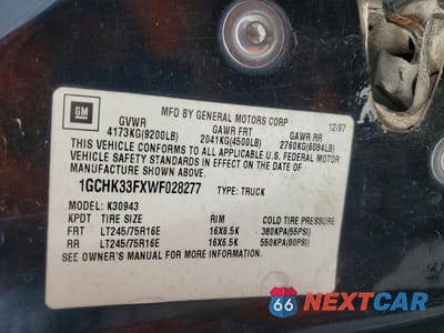 Zdjęcie 13 z 13 samochodu: 1998 CHEVROLET GMT-400 K3500 VIN:1GCHK33FXWF028277 - miniatura
