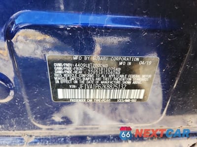 Zdjęcie 12 z 12 samochodu: 2019 SUBARU WRX LIMITED VIN:JF1VA1P62K8825132 - miniatura