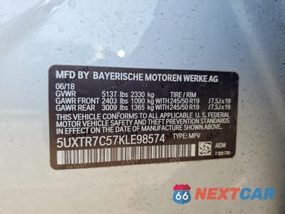 Zdjęcie 13 z 13 samochodu: 2019 BMW X3 SDRIVE30I VIN:5UXTR7C57KLE98574 - miniatura