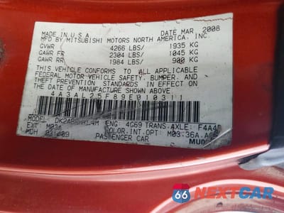 Zdjęcie 12 z 12 samochodu: 2009 MITSUBISHI ECLIPSE VIN:4A3AL25F89E010311 - miniatura