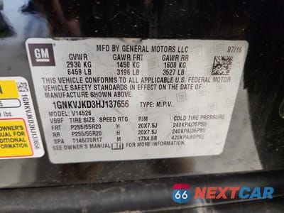 Zdjęcie 13 z 13 samochodu: 2017 CHEVROLET TRAVERSE PREMIER VIN:1GNKVJKD3HJ137656 - miniatura