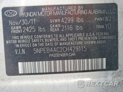 Zdjęcie 13 z 13 samochodu: 2012 HYUNDAI SONATA GLS VIN:5NPEB4AC2CH429115 - miniatura