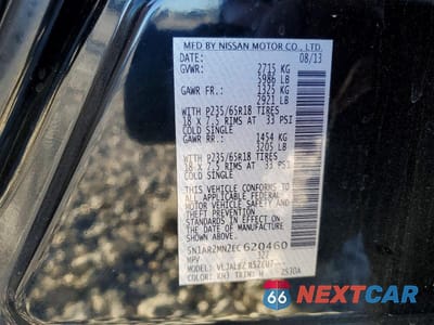 Zdjęcie 13 z 13 samochodu: 2014 NISSAN PATHFINDER S VIN:5N1AR2MN2EC620460 - miniatura