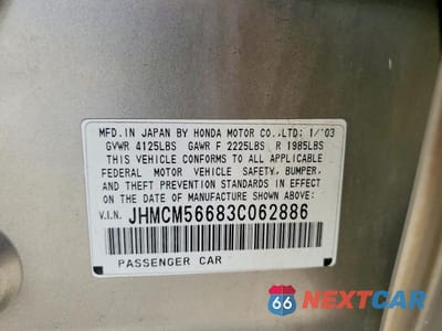 Zdjęcie 12 z 12 samochodu: 2003 HONDA ACCORD EX VIN:JHMCM56683C062886 - miniatura