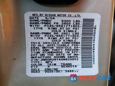 Zdjęcie 13 z 13 samochodu: 2004 NISSAN PATHFINDER SE VIN:JN8DR09Y44W920852 - miniatura