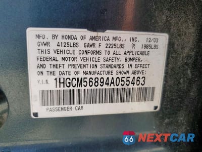 Zdjęcie 12 z 12 samochodu: 2004 HONDA ACCORD EX VIN:1HGCM56894A055463 - miniatura
