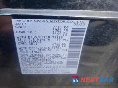 Zdjęcie 12 z 12 samochodu: 2020 NISSAN PATHFINDER SL VIN:5N1DR2CM6LC616124 - miniatura