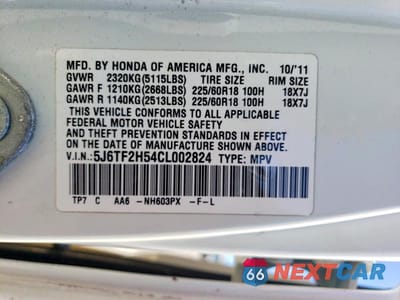 Zdjęcie 13 z 13 samochodu: 2012 HONDA CROSSTOUR EXL VIN:5J6TF2H54CL002824 - miniatura