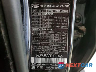 Zdjęcie 13 z 13 samochodu: 2015 LAND ROVER RANGE ROVER EVOQUE PURE PREMIUM VIN:SALVR2BG9FH013625 - miniatura