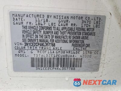 Zdjęcie 12 z 12 samochodu: 2019 NISSAN VERSA NOTE SV VIN:3N1CE2CP4KL357788 - miniatura