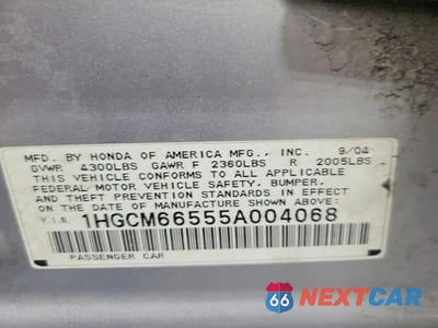 Zdjęcie 12 z 12 samochodu: 2005 HONDA ACCORD EX VIN:1HGCM66555A004068 - miniatura