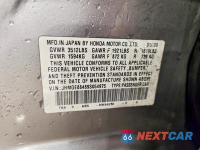 Zdjęcie 13 z 13 samochodu: 2009 HONDA FIT SPORT VIN:JHMGE88489S054975 - miniatura