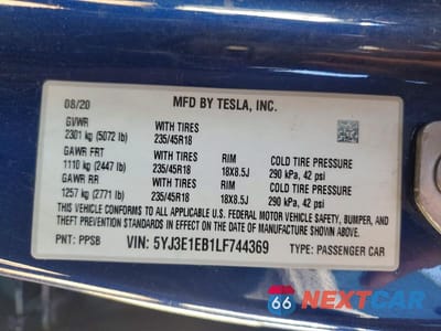 Zdjęcie 12 z 12 samochodu: 2020 TESLA MODEL 3 VIN:5YJ3E1EB1LF744369 - miniatura