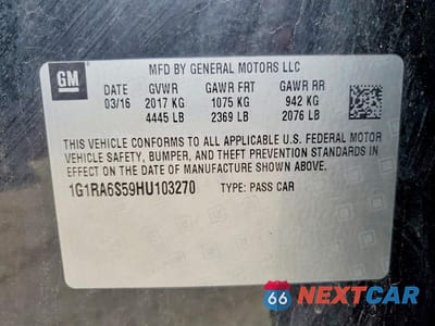 Zdjęcie 12 z 12 samochodu: 2017 CHEVROLET VOLT LT VIN:1G1RA6S59HU103270 - miniatura