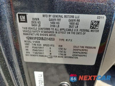 Zdjęcie 13 z 13 samochodu: 2011 CHEVROLET TRAVERSE LS VIN:1GNKVFED8BJ314959 - miniatura