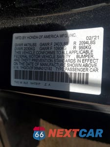 Zdjęcie 12 z 12 samochodu: 2021 HONDA ACCORD SPORT VIN:1HGCV2F36MA012182 - miniatura