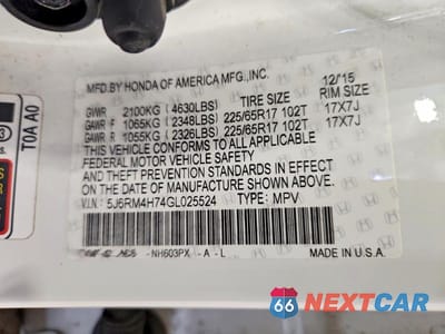 Zdjęcie 13 z 13 samochodu: 2016 HONDA CR-V EXL VIN:5J6RM4H74GL025524 - miniatura