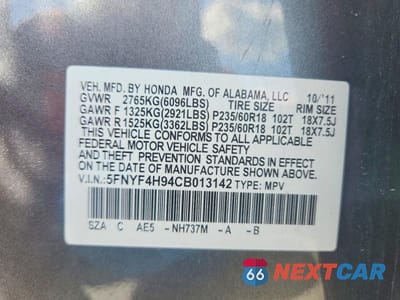 Zdjęcie 13 z 13 samochodu: 2012 HONDA PILOT TOURING VIN:5FNYF4H94CB013142 - miniatura