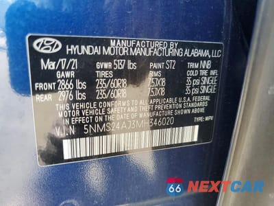 Zdjęcie 13 z 13 samochodu: 2021 HYUNDAI SANTA FE SEL VIN:5NMS24AJ3MH346020 - miniatura