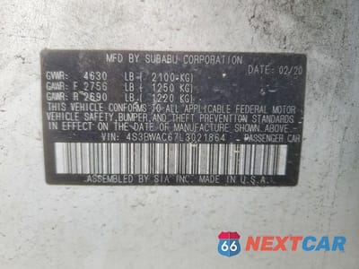 Zdjęcie 12 z 12 samochodu: 2020 SUBARU LEGACY PREMIUM VIN:4S3BWAC67L3021864 - miniatura