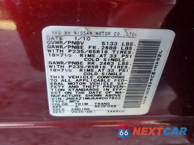 Zdjęcie 13 z 13 samochodu: 2010 NISSAN MURANO S VIN:JN8AZ1MU6AW007602 - miniatura
