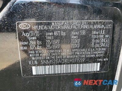 Zdjęcie 13 z 13 samochodu: 2020 HYUNDAI SANTA FE SE VIN:5NMS23ADXLH271559 - miniatura