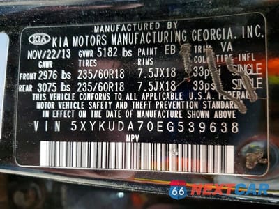 Zdjęcie 14 z 14 samochodu: 2014 KIA SORENTO EX VIN:5XYKUDA70EG539638 - miniatura