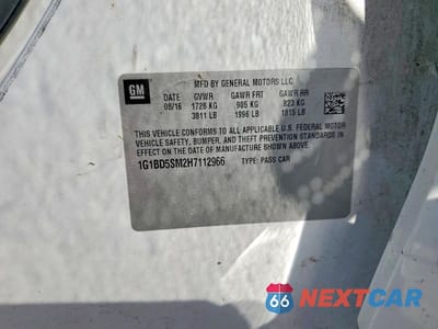 Zdjęcie 12 z 12 samochodu: 2017 CHEVROLET CRUZE LT VIN:1G1BD5SM2H7112966 - miniatura