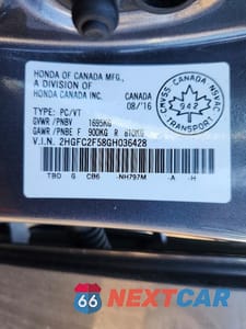 Zdjęcie 12 z 12 samochodu: 2016 HONDA CIVIC LX VIN:2HGFC2F58GH036428 - miniatura
