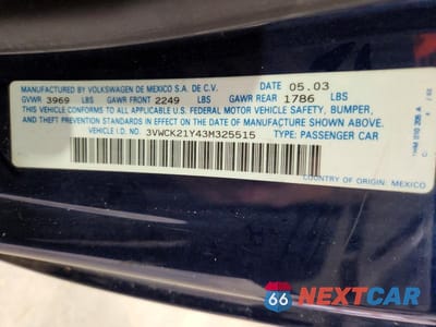 Zdjęcie 12 z 12 samochodu: 2003 VOLKSWAGEN NEW BEETLE GLS VIN:3VWCK21Y43M325515 - miniatura